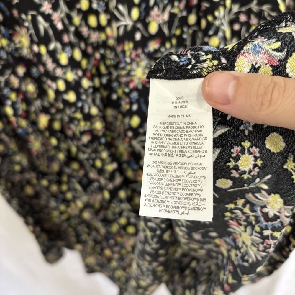 Boden Dress Womens Size 14 L Black Wildflower Paisley Floral Tie Neck Shirt NWT - Picture 7 of 9
